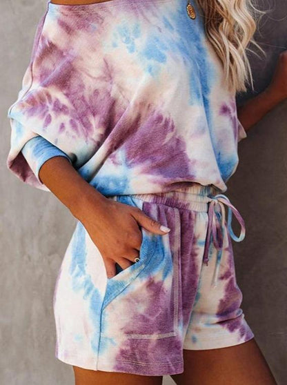 Tie Dye Short Sleeve Dawstring Loose Suit Sets - LuckyFash™