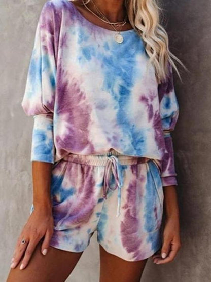 Sets - Tie Dye Short Sleeve Dawstring Loose Suit Sets - MsDressly