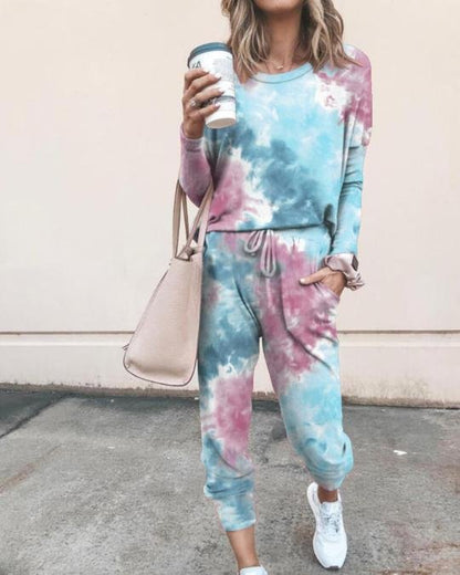 Tie Dye T-shirt Pants Homewear Two-piece for Women