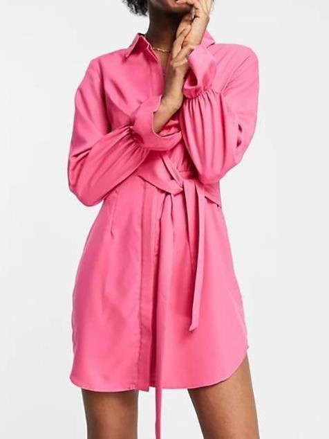 Tie Front Drape Shirt Mini Dress - LuckyFash™