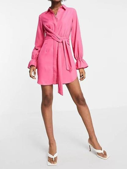 Tie Front Drape Shirt Mini Dress - LuckyFash™