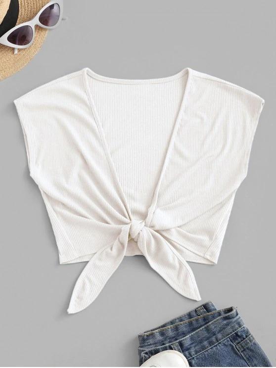 Tie Front Ribbed Cropped Top - LuckyFash™