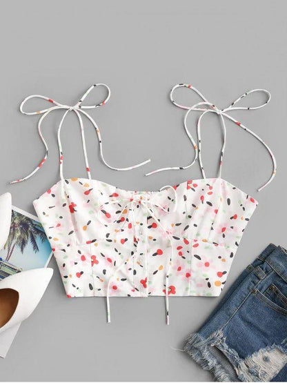 Tie Shoulder Button Up Ditsy Floral Cami Top - LuckyFash™