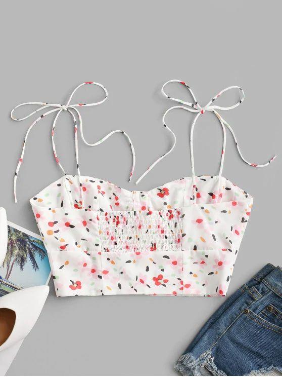 Tie Shoulder Button Up Ditsy Floral Cami Top for Women