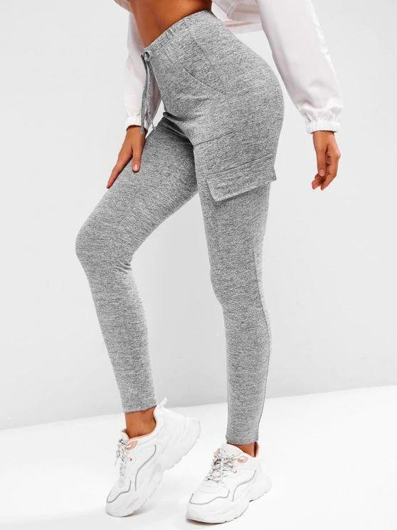 Tie Waist Flap Pocket Marled Sports Leggings - LuckyFash™