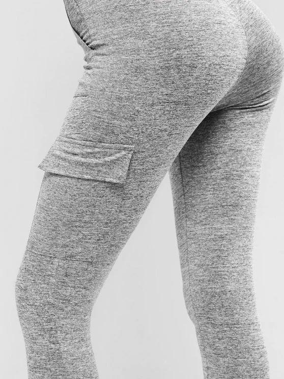 Tie Waist Flap Pocket Marled Sports Leggings - LuckyFash™