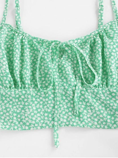 Tied Ditsy Print Crop Top - LuckyFash™