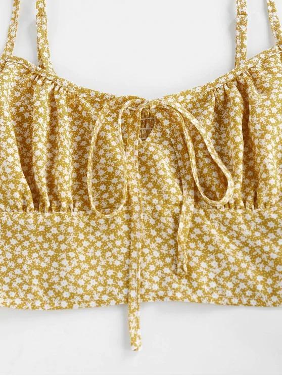 Tied Ditsy Print Crop Top - LuckyFash™