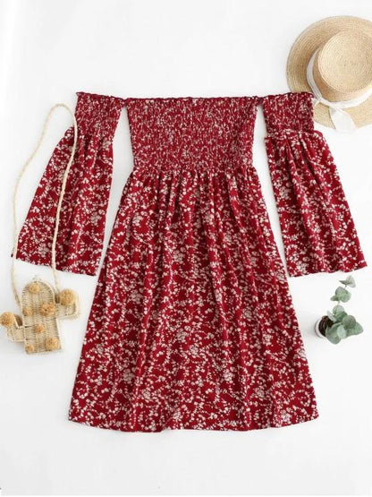 Tiny Floral Off Shoulder Smocked Dress - LuckyFash™