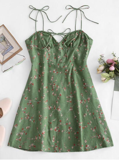 Tiny Floral Print Tie Knot Dress - LuckyFash™