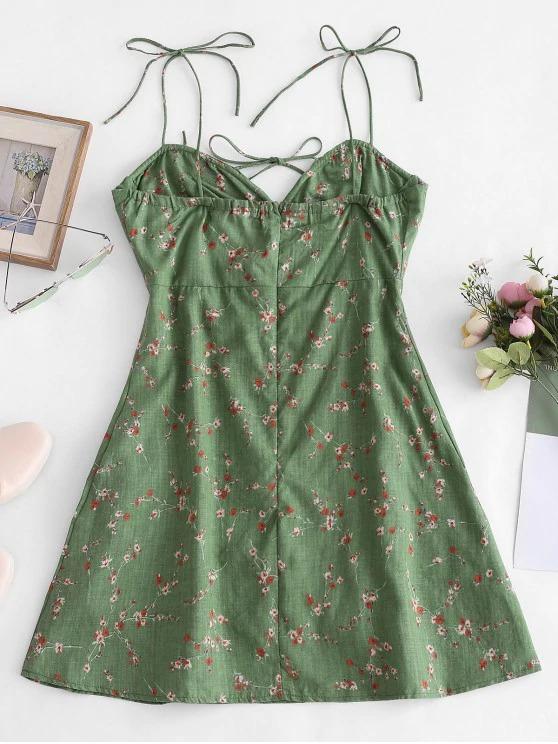 Tiny Floral Print Tie Knot Dress - LuckyFash™