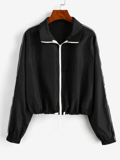 Toggle Drawstring Zip Up Windbreaker Jacket for Women