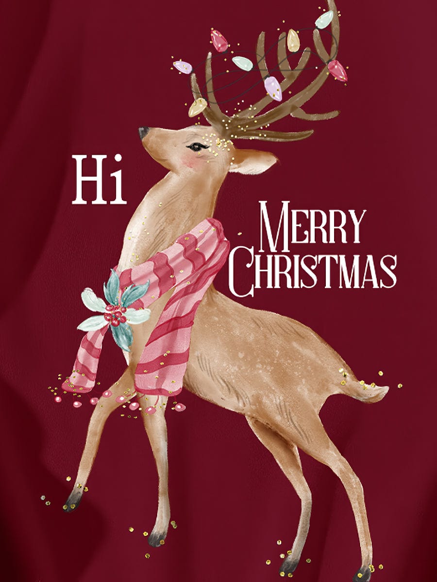 Cute Christmas Sika Deer Print Casual Fashion Retro Winter Round Neck Long-sleeved Sweatshirt