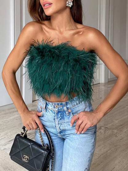 Tops Feather Tube Top Sleeveless Tank Top