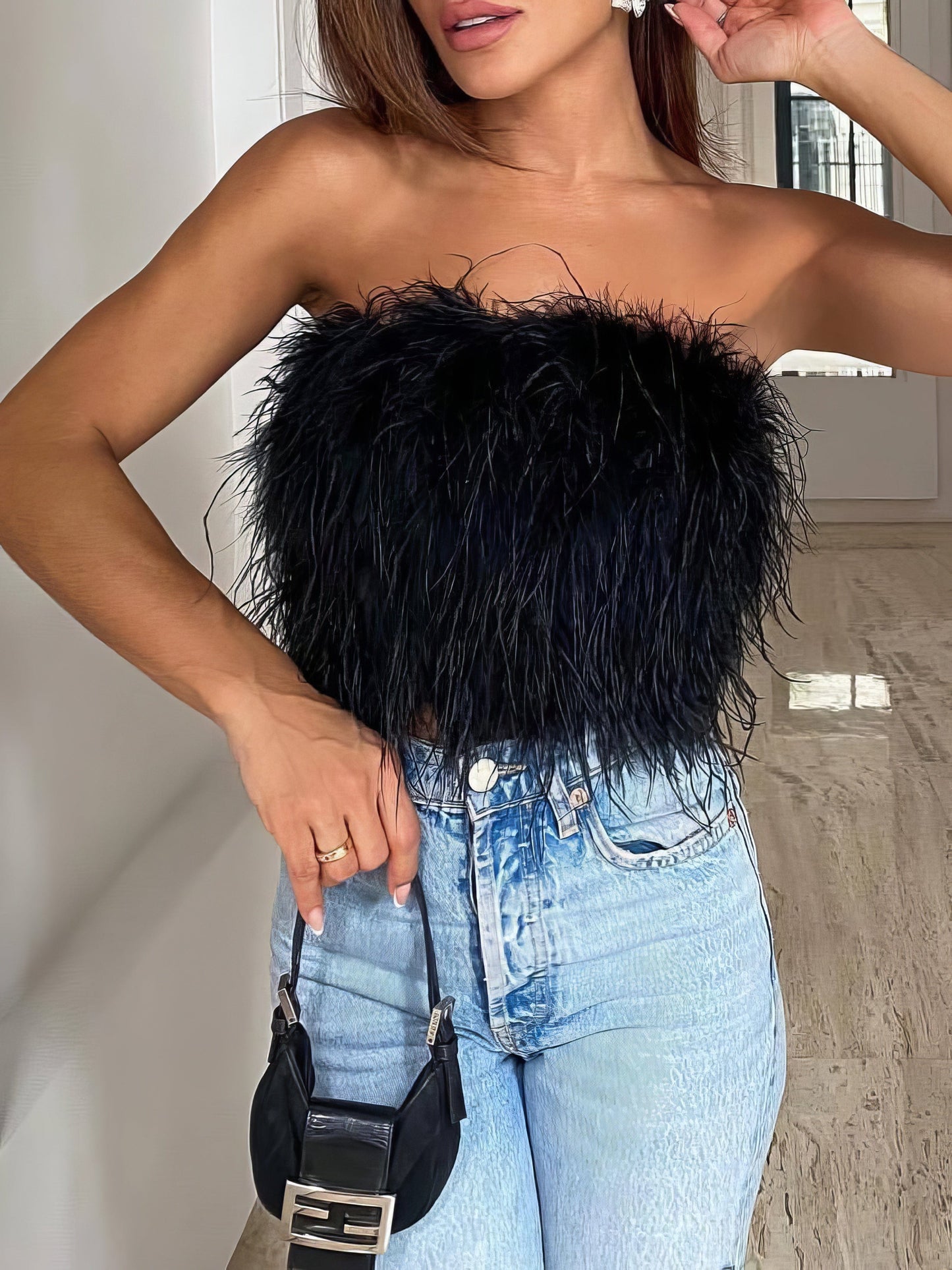 Tops Feather Tube Top Sleeveless Tank Top