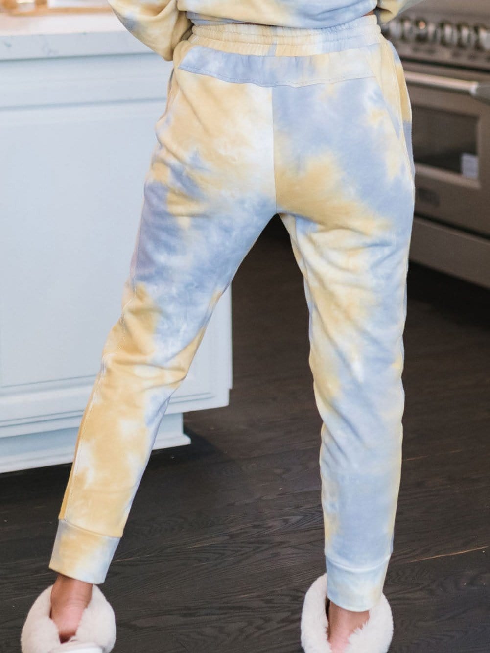 Trendy Multicolored Tie Dye Henley Top and Drawstring Pants Set