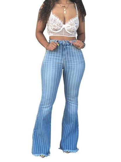 Trendy Wide-leg High-rise Striped Flared Jeans - LuckyFash™