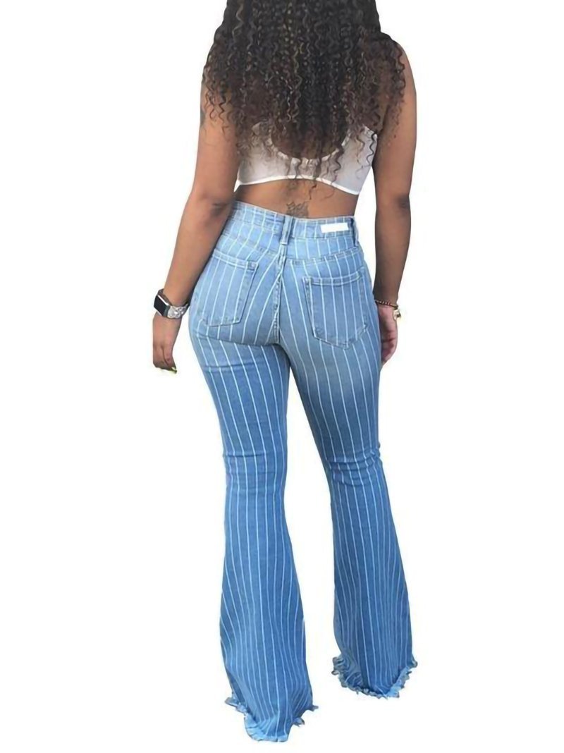 Trendy Wide-leg High-rise Striped Flared Jeans - LuckyFash™