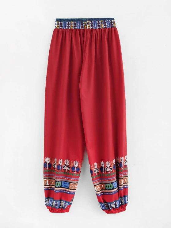 Tribal Print High Waisted Elastic Hem Pants for Women