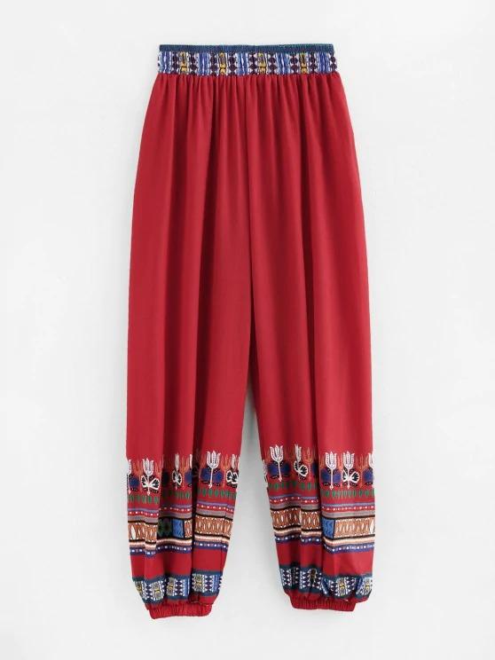 Tribal Print High Waisted Elastic Hem Pants - LuckyFash™