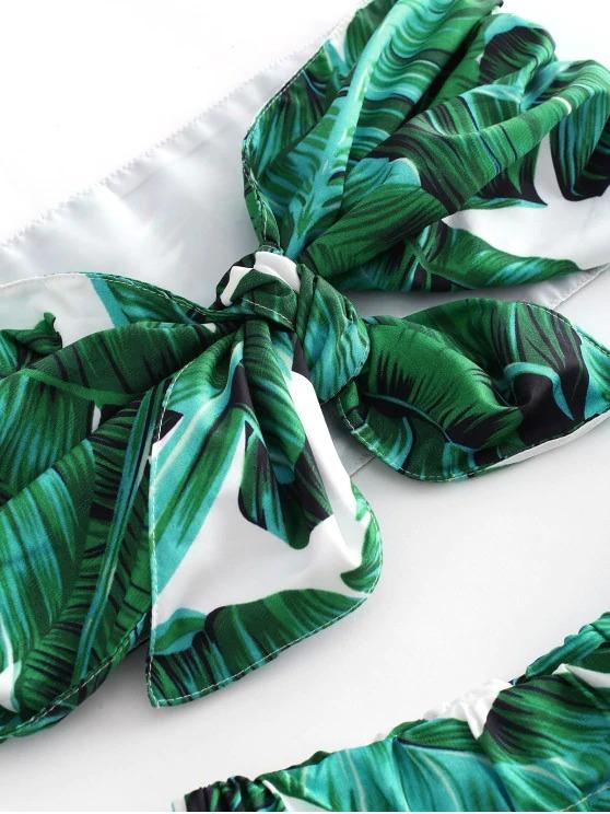 Tropical Leaf Print Knot Bandeau Two Piece Set - LuckyFash™