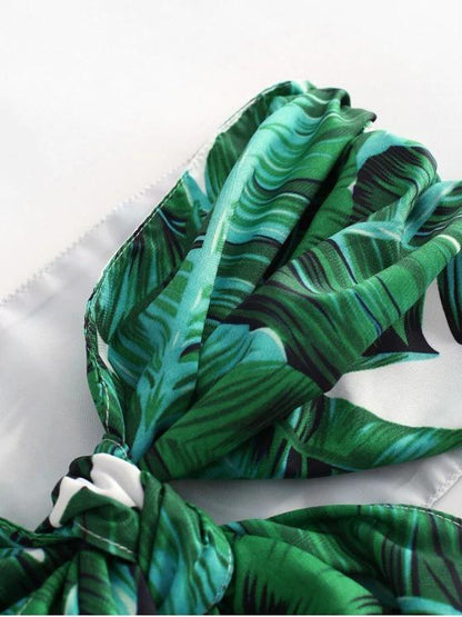 Tropical Leaf Print Knot Bandeau Two Piece Set - LuckyFash™