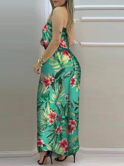 Tropical Print Bandeau Wide Leg Jumpsuit - LuckyFash™