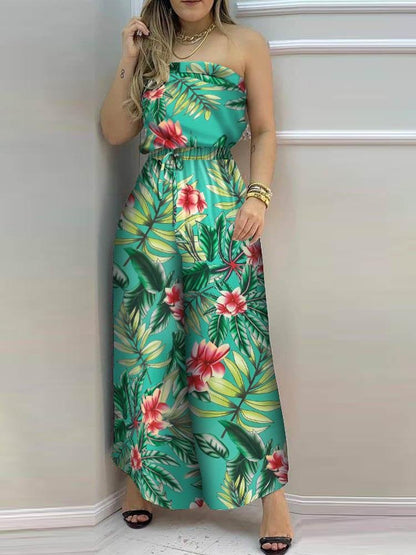 Tropical Print Bandeau Wide Leg Jumpsuit - LuckyFash™