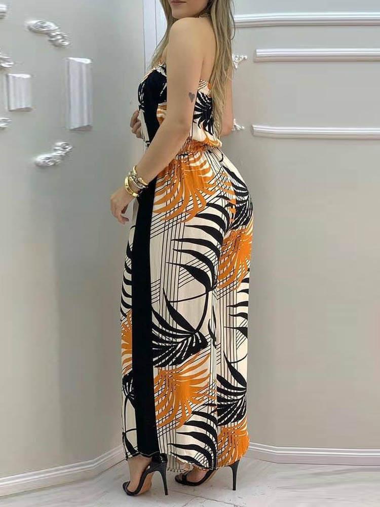 Tropical Print Bandeau Wide Leg Jumpsuit - LuckyFash™