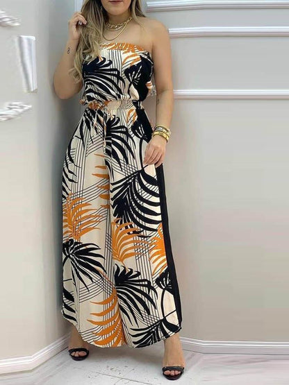 Tropical Print Bandeau Wide Leg Jumpsuit - LuckyFash™