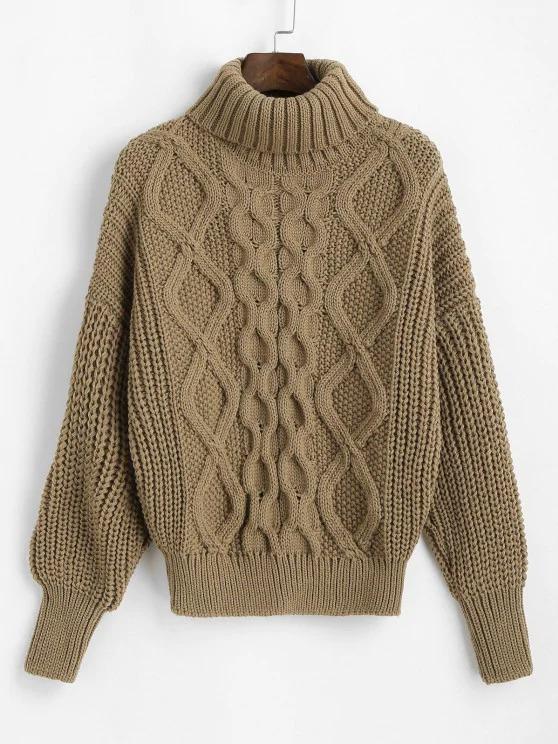 Turtleneck Chunky Cable Knit Sweater - LuckyFash™