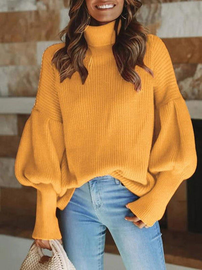 Turtleneck Solid Long Sleeve Knitted Sweater