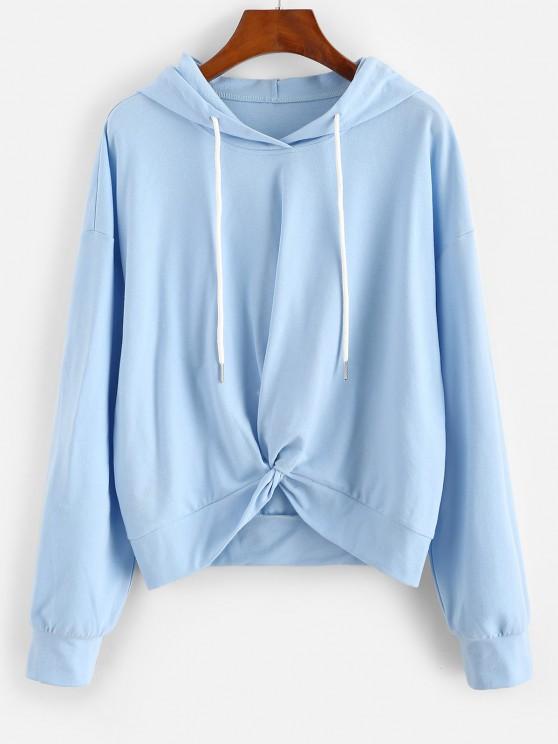 Twist Hem Drop Shoulder Drawstring Hoodie for Women