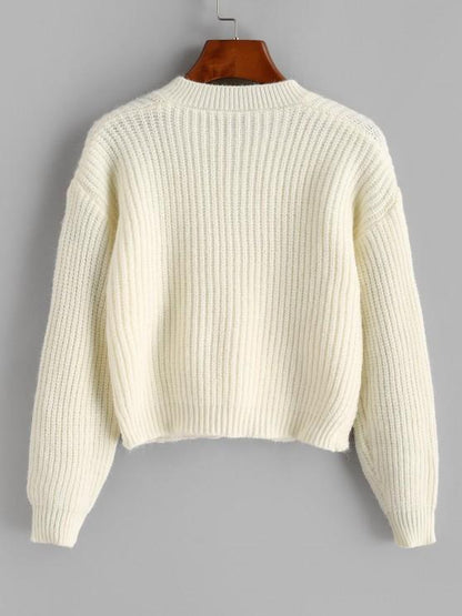 Twisted V Neck Crop Sweater - LuckyFash™