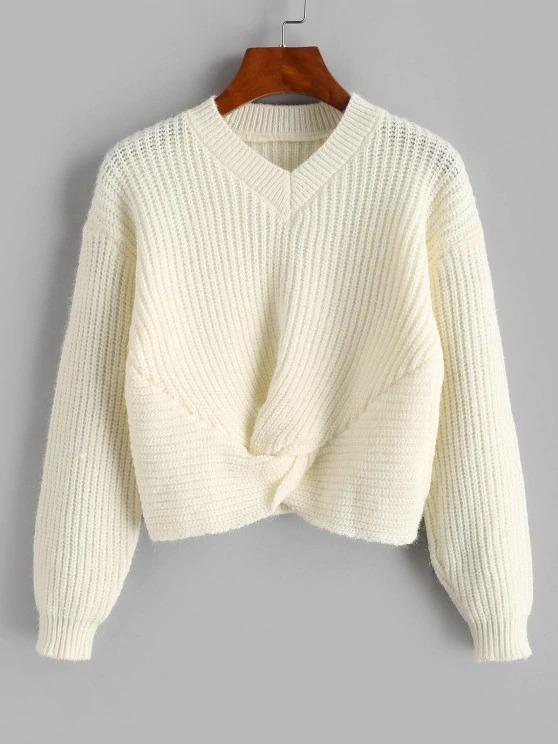 Twisted V Neck Crop Sweater for Women