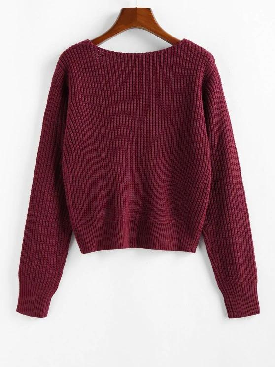 Twisted V Neck Jumper Sweater - LuckyFash™