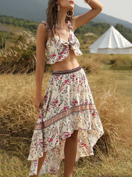 Two Piece Printed Crop Top & Printed Skirt for Women