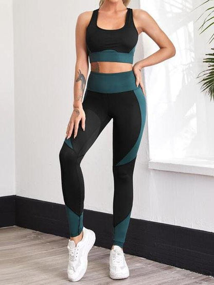 Two Tone Criss Cross Back Sports Set for Women