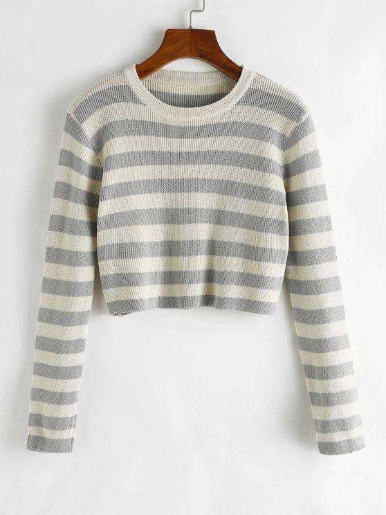 Two Tone Striped Crop Jumper Sweater for Women