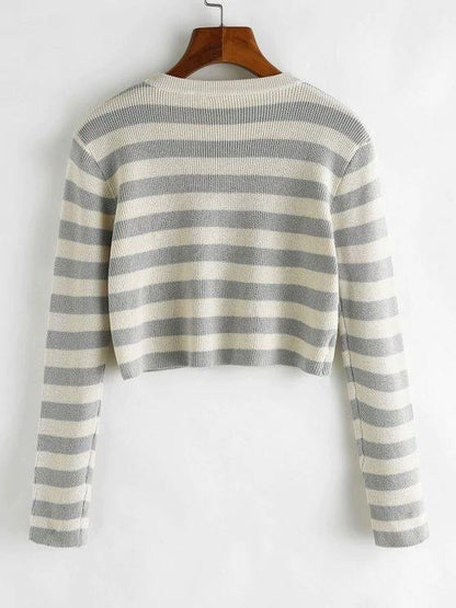 Two Tone Striped Crop Jumper Sweater - LuckyFash™