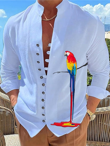 Men's Shirt Graphic Prints Parrot Stand Collar White Blue Blue / White White+Gray Brown Outdoor Street Long Sleeve Print Clothing Apparel Fashion Designer Casual Comfortable