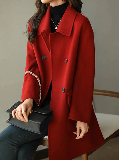 Women's Coat Outdoor Street Daily Fall Winter Long Coat Loose Fit Windproof Warm Modern Style Casual Trendy Jacket Long Sleeve Plain Maillard with Pockets Black Red Camel