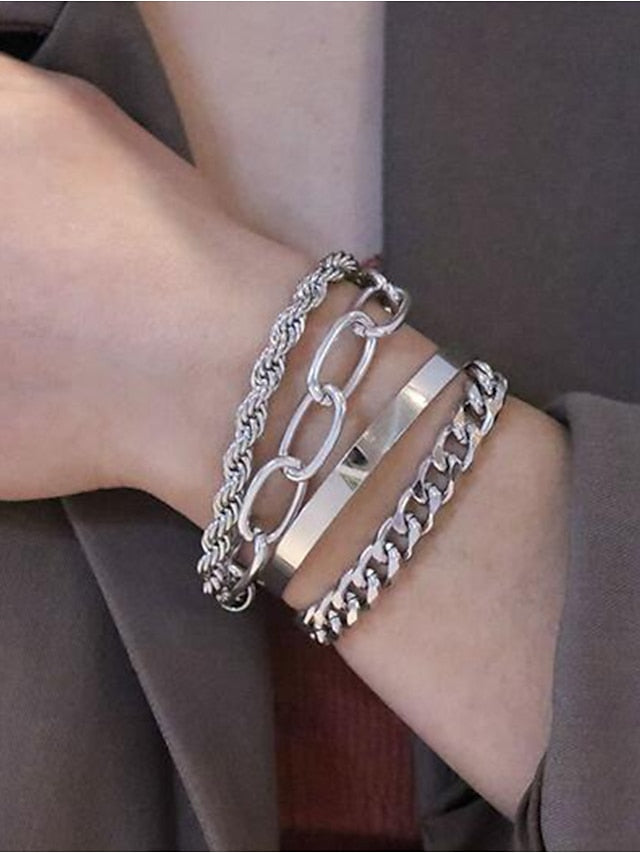 4pcs Women's Bracelet Classic Fashion Punk Personalized Alloy Bracelet Jewelry Silver / Gold For Daily Date - LuckyFash™