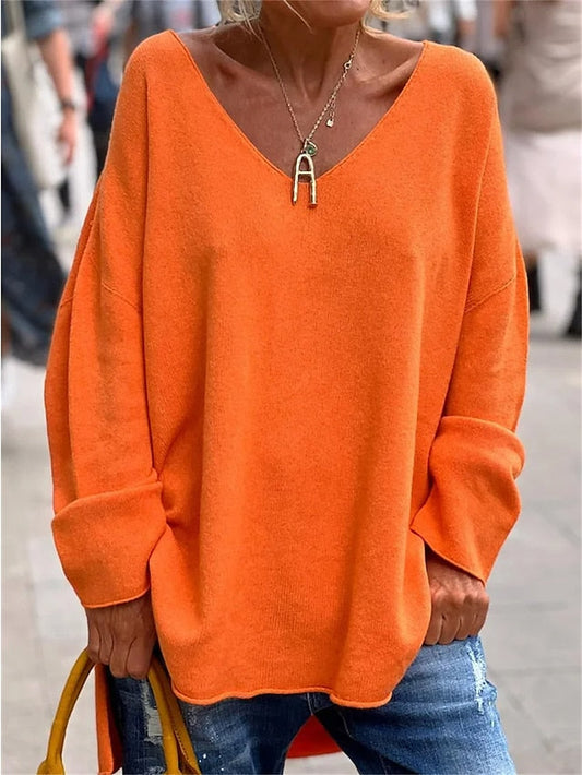Women's Oversized Sweatshirt Pullover Plain Sports Basic Neon & Bright Black Pink Orange Loose Fit Street Casual V Neck Long Sleeve Top Micro-elastic Fall & Winter