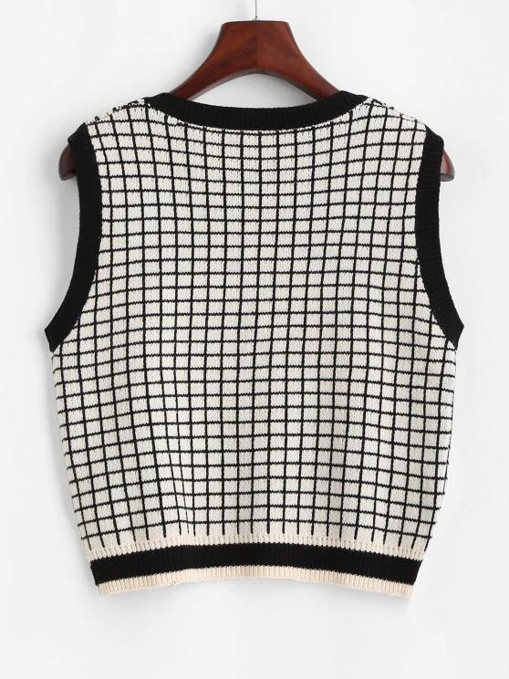 V Neck Grid Sweater Vest - LuckyFash™