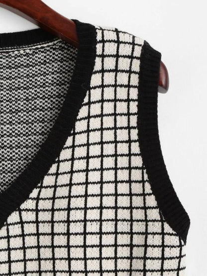 V Neck Grid Sweater Vest - LuckyFash™