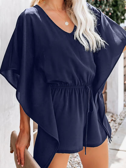 Jumpsuits - V Neck High Waist Wide Loose Casual Jumpsuit - MsDressly