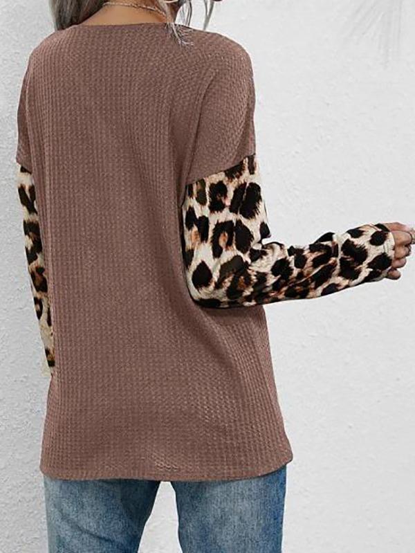 V Neck Leopard Sleeve Cinched Front Knitwear - LuckyFash™