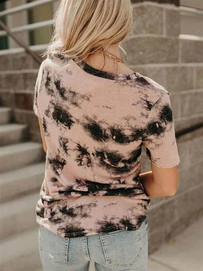 T-shirts - V-neck Loose Tie-dye Short-sleeved T-shirt - MsDressly