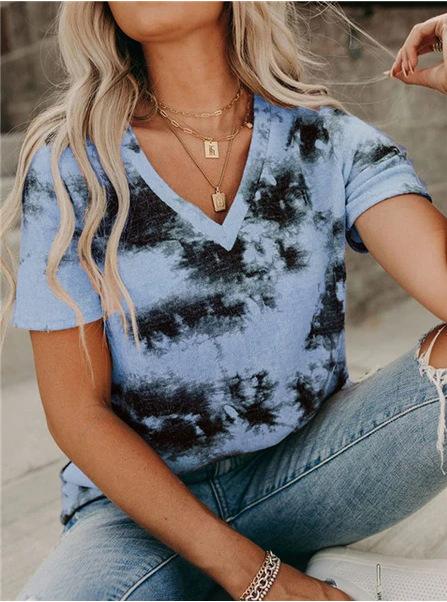 T-shirts - V-neck Loose Tie-dye Short-sleeved T-shirt - MsDressly